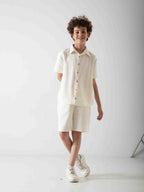 Boys' Linen Blend Two-Piece Summer Set – Short Sleeve Shirt & Shorts