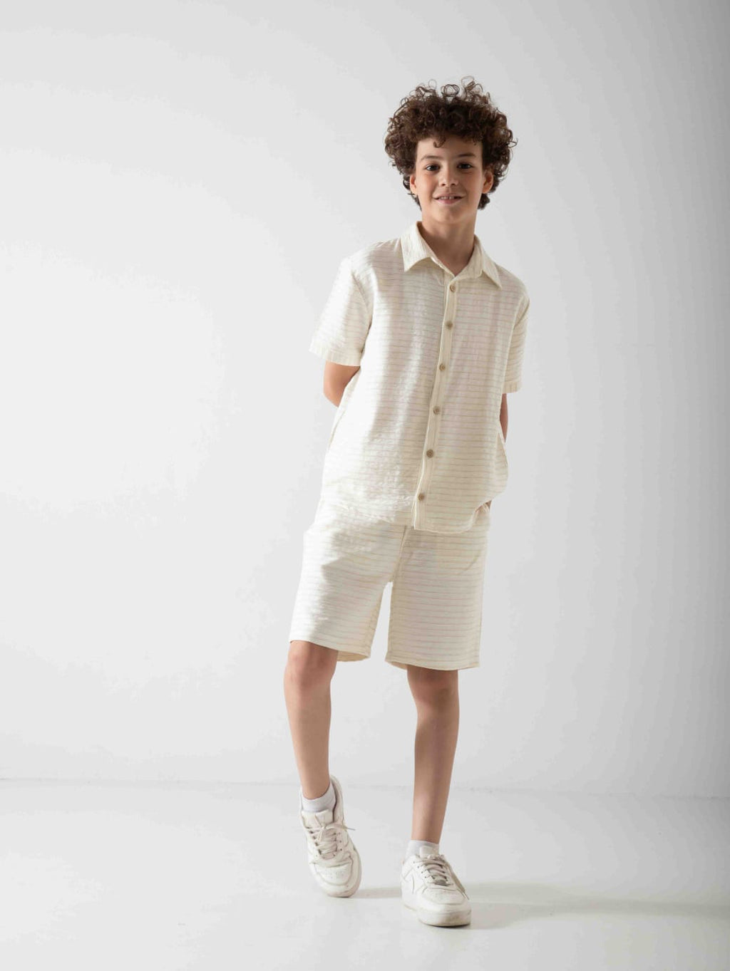 Boys' Linen Blend Two-Piece Summer Set – Short Sleeve Shirt & Shorts