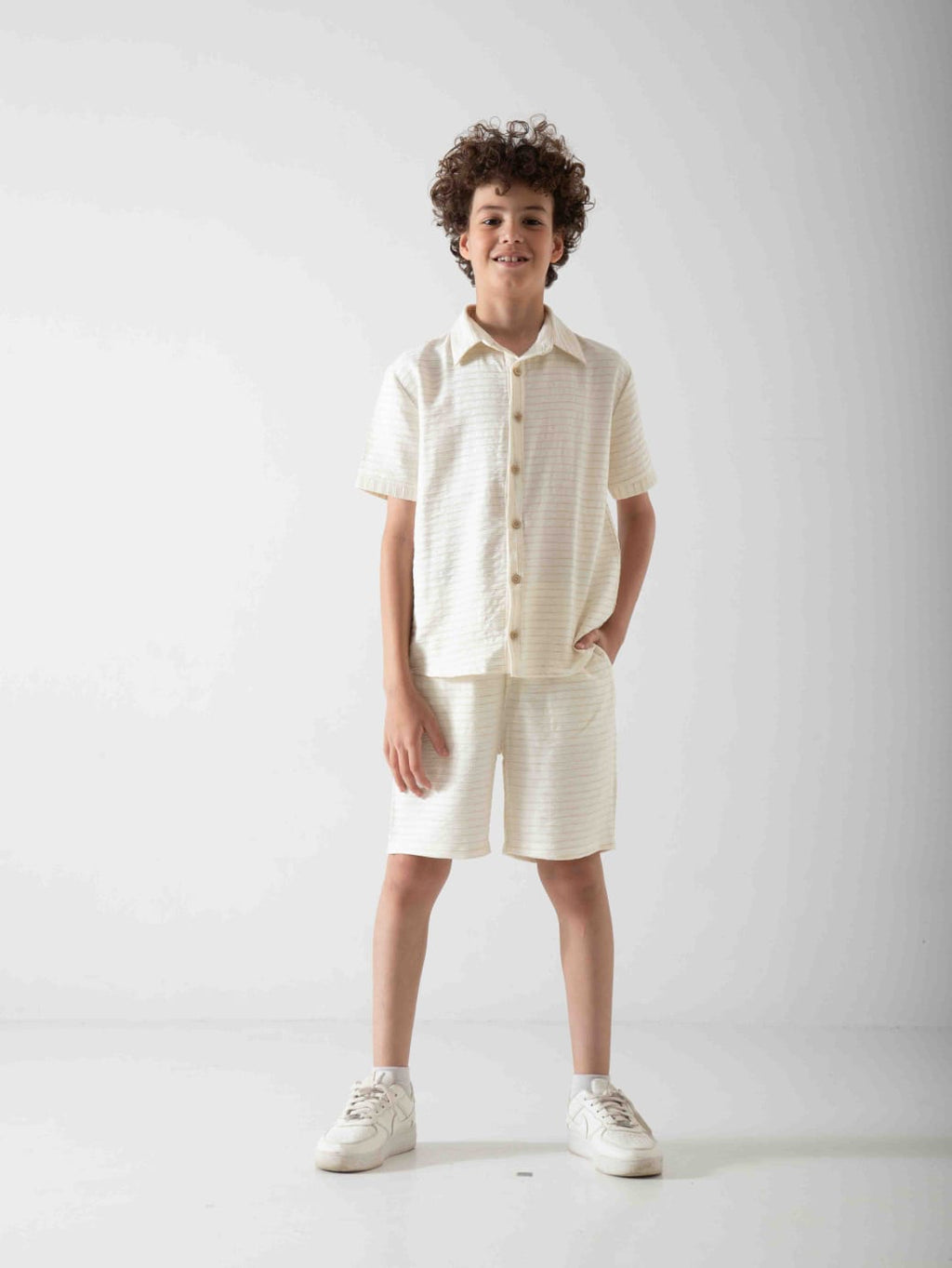 Boys' Linen Blend Two-Piece Summer Set – Short Sleeve Shirt & Shorts